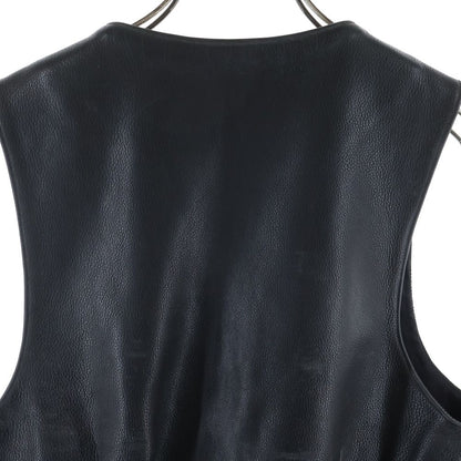 Chrome Hearts L Lng Bck 6 Cross Ball Button Dagger Zip Leather Vest Black — view 4