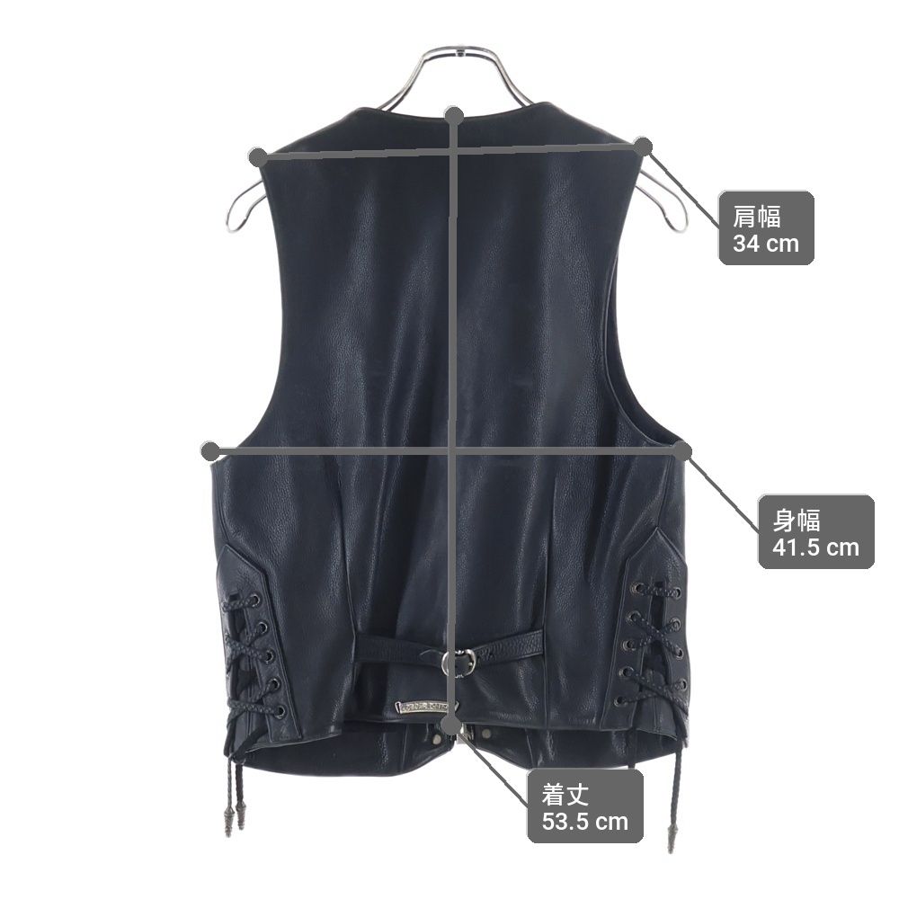 Chrome Hearts L Lng Bck 6 Cross Ball Button Dagger Zip Leather Vest Black — view 9