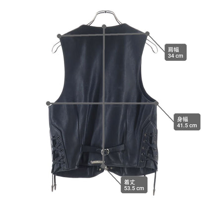 Chrome Hearts L Lng Bck 6 Cross Ball Button Dagger Zip Leather Vest Black — view 9