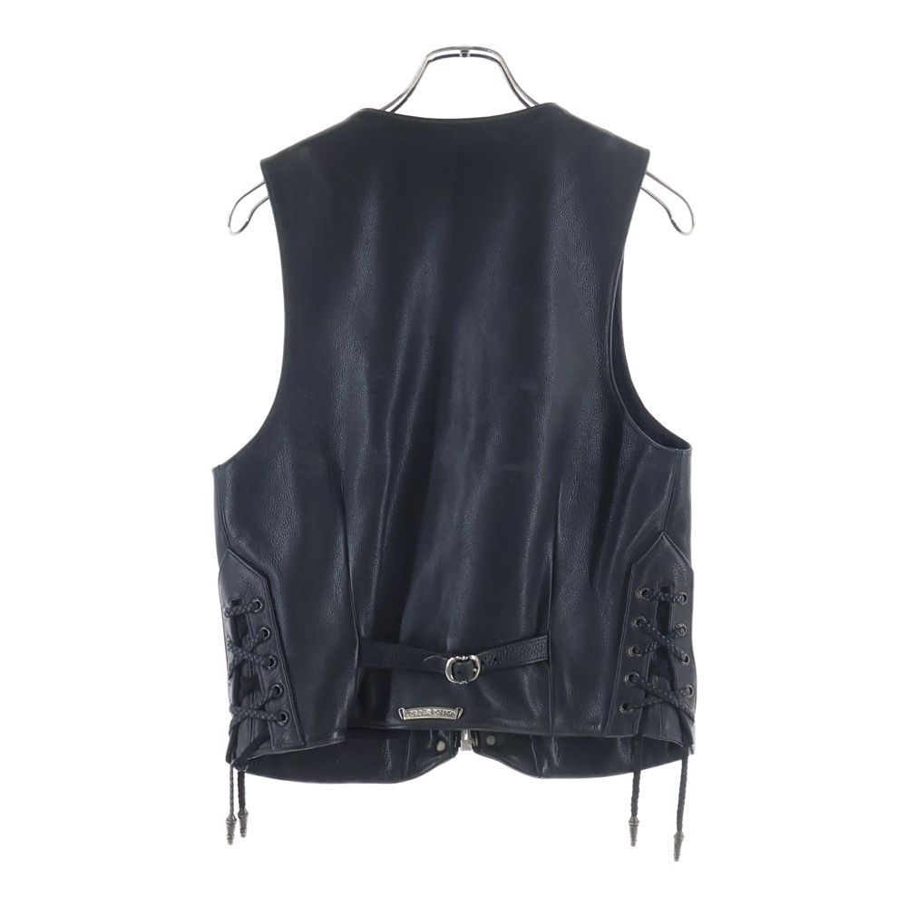 Chrome Hearts L Lng Bck 6 Cross Ball Button Dagger Zip Leather Vest Black — view 2