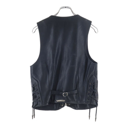 Chrome Hearts L Lng Bck 6 Cross Ball Button Dagger Zip Leather Vest Black — view 2