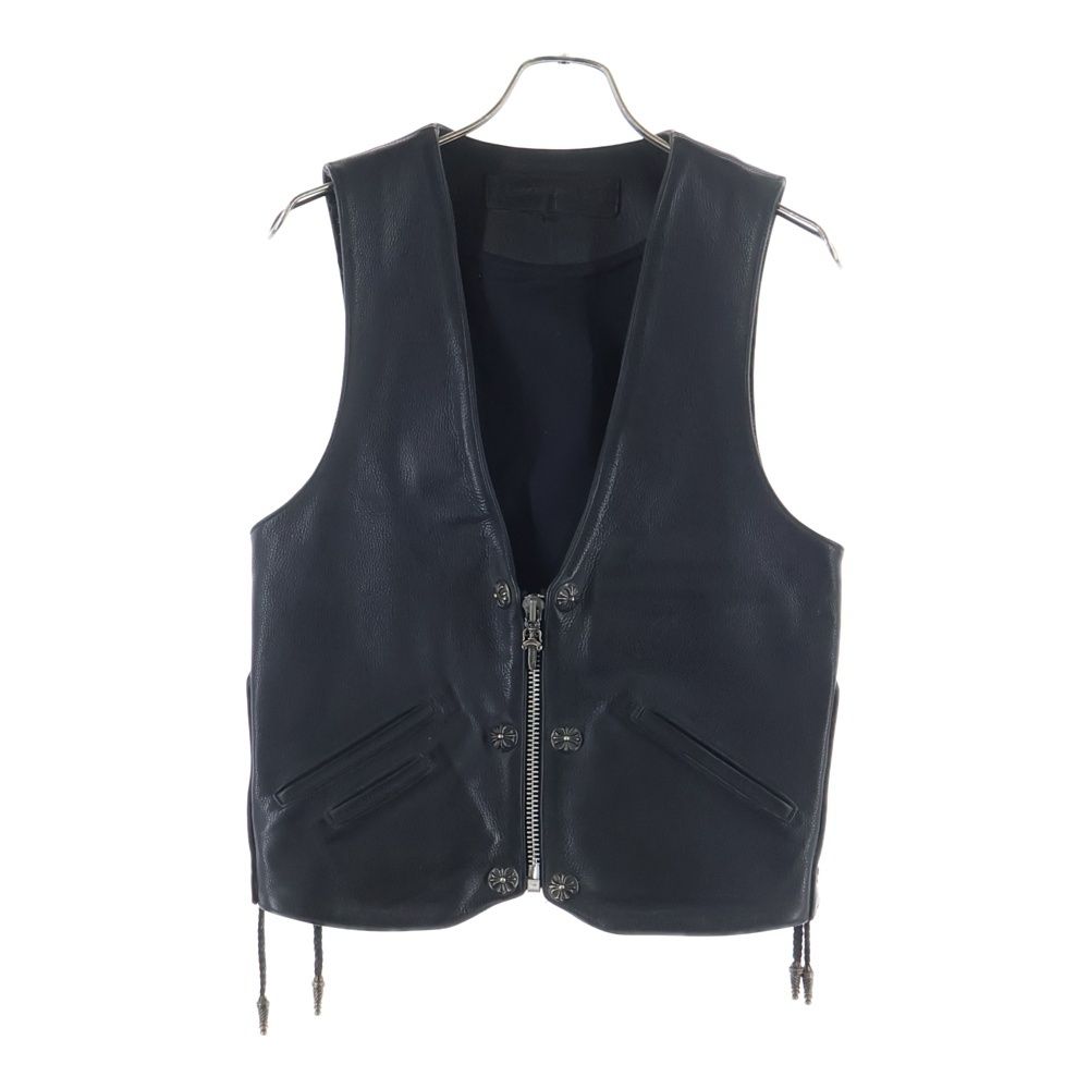 Chrome Hearts L Lng Bck 6 Cross Ball Button Dagger Zip Leather Vest Black