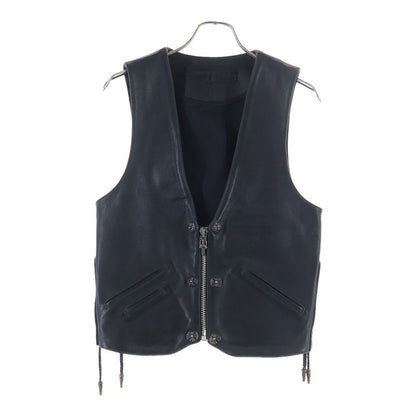 Chrome Hearts L Lng Bck 6 Cross Ball Button Dagger Zip Leather Vest Black