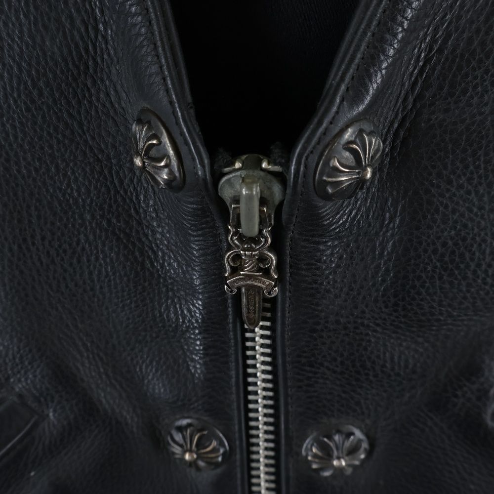 Chrome Hearts L Lng Bck 6 Cross Ball Button Dagger Zip Leather Vest Black — view 5