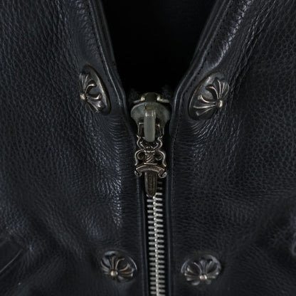 Chrome Hearts L Lng Bck 6 Cross Ball Button Dagger Zip Leather Vest Black — view 5