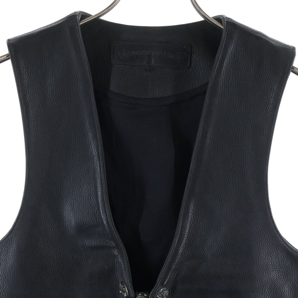 Chrome Hearts L Lng Bck 6 Cross Ball Button Dagger Zip Leather Vest Black — view 3