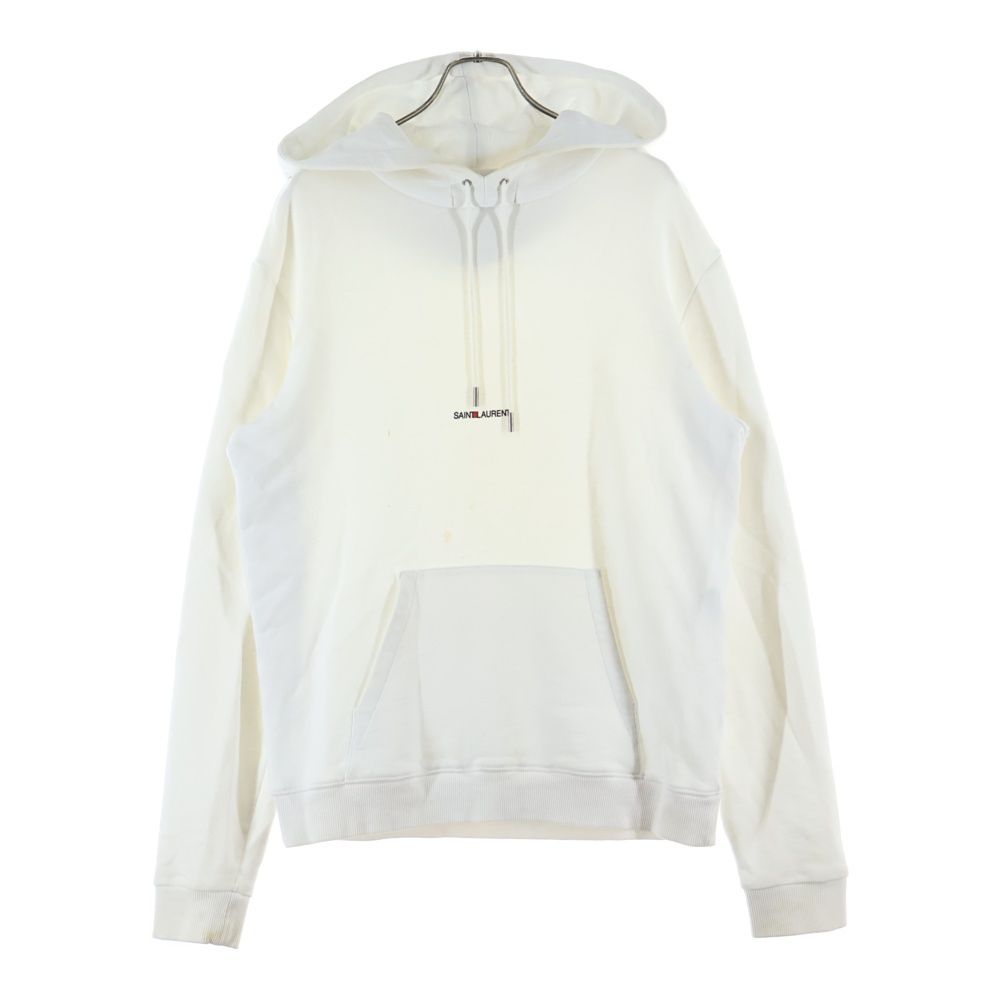 Saint Laurent Paris Signature Logo Pullover Hoodie White