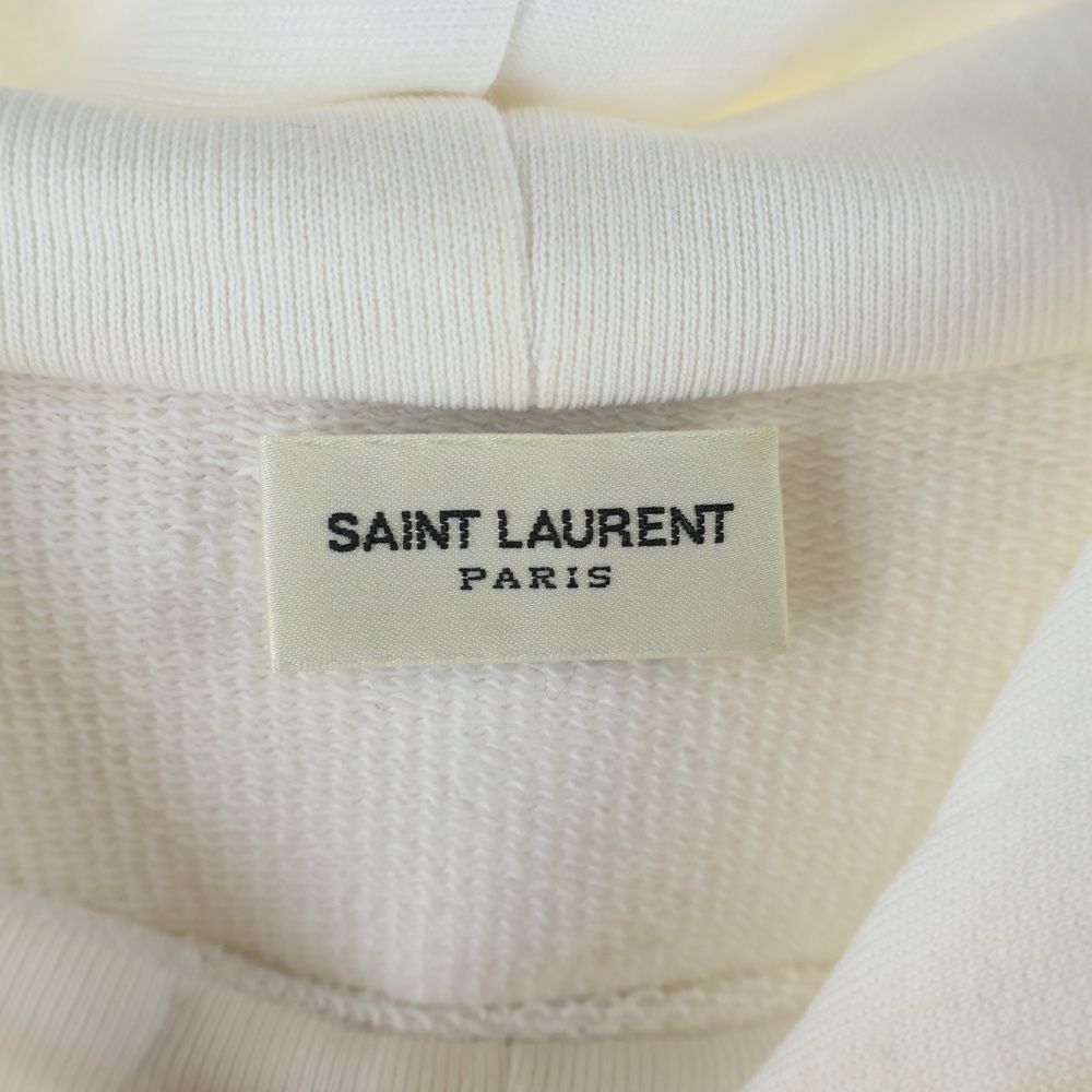 Saint Laurent Paris Signature Logo Pullover Hoodie White — view 6