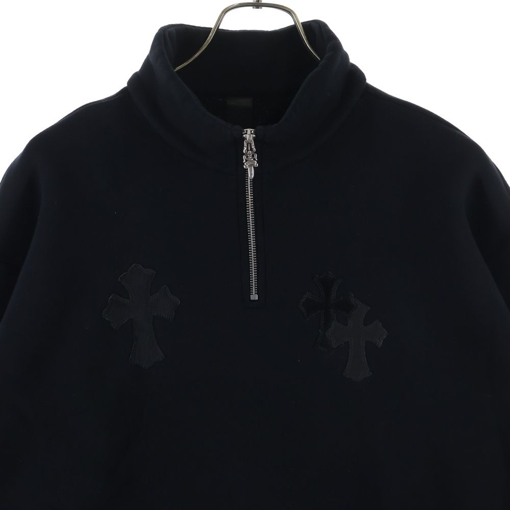 Chrome Hearts Not Calf Hair Leather Cross Patch Half Zip Sweatshirt Black — view 3