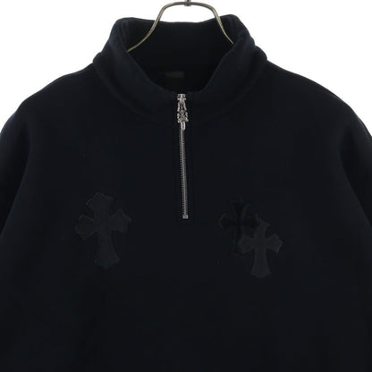 Chrome Hearts Not Calf Hair Leather Cross Patch Half Zip Sweatshirt Black — view 3