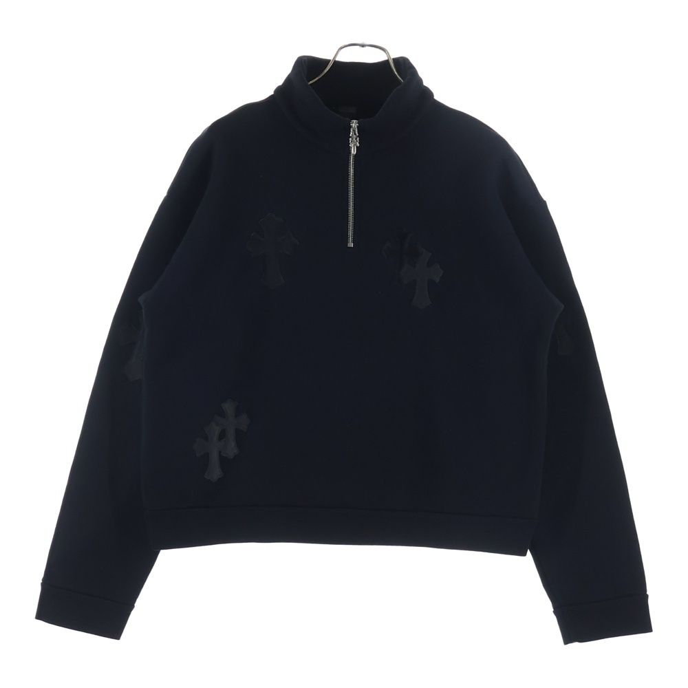 Chrome Hearts Not Calf Hair Leather Cross Patch Half Zip Sweatshirt Black