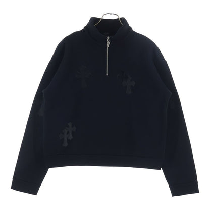 Chrome Hearts Not Calf Hair Leather Cross Patch Half Zip Sweatshirt Black
