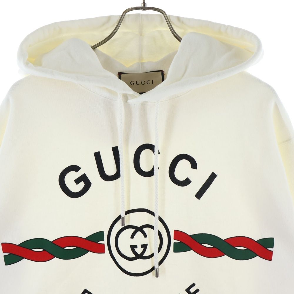 Gucci Firenze Hooded Sweatshirt Shirt Fringe Logo Print Pullover Hoodie White — view 3