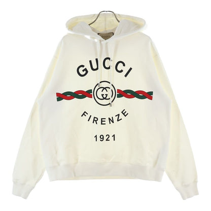 Gucci Firenze Hooded Sweatshirt Shirt Fringe Logo Print Pullover Hoodie White