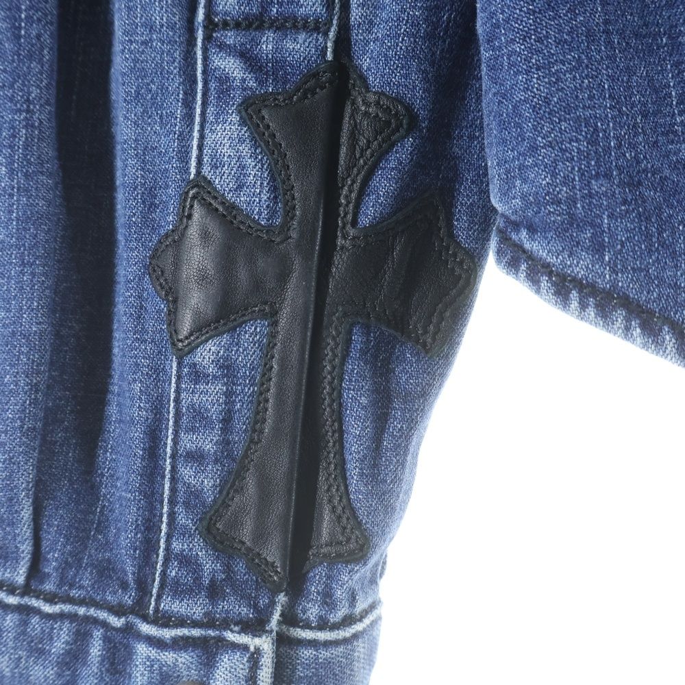 Chrome Hearts Vintage Denim Western Cross Ball Button Sleeve Hem Leather Patch — view 6