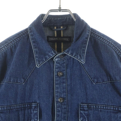 Chrome Hearts Vintage Denim Western Cross Ball Button Sleeve Hem Leather Patch — view 3