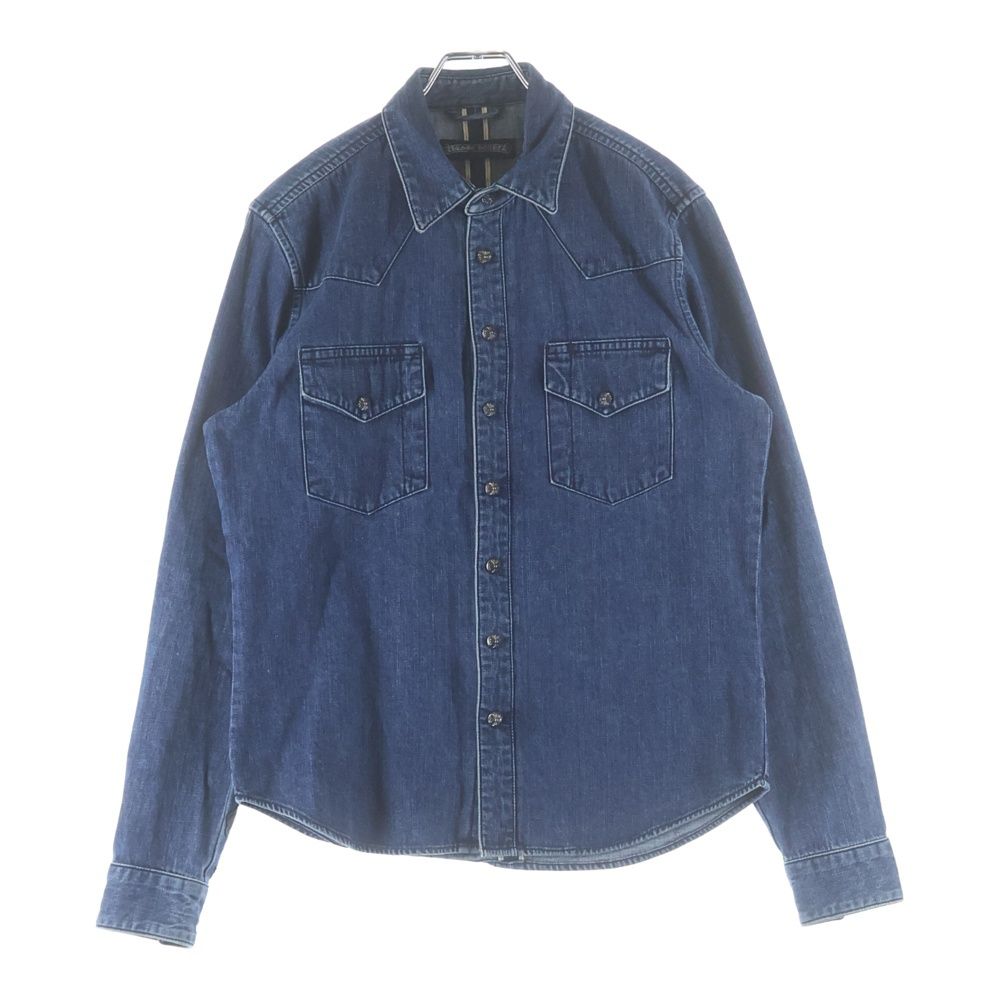 Chrome Hearts Vintage Denim Western Cross Ball Button Sleeve Hem Leather Patch