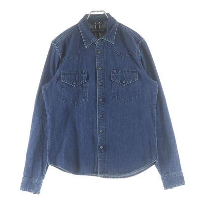Chrome Hearts Vintage Denim Western Cross Ball Button Sleeve Hem Leather Patch