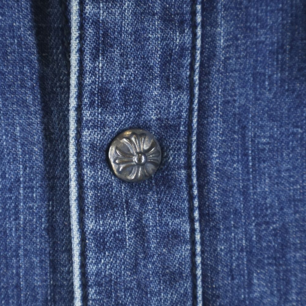 Chrome Hearts Vintage Denim Western Cross Ball Button Sleeve Hem Leather Patch — view 5