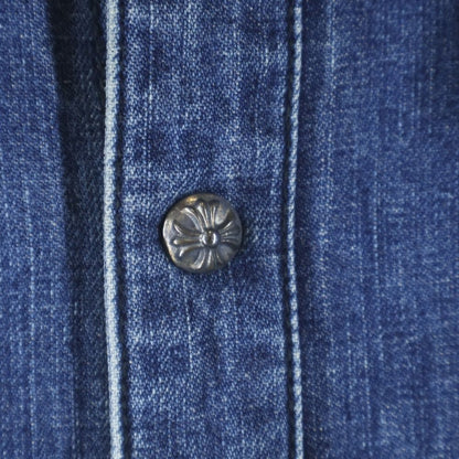 Chrome Hearts Vintage Denim Western Cross Ball Button Sleeve Hem Leather Patch — view 5