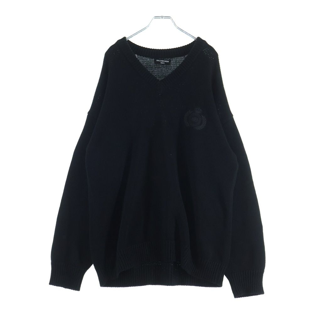 Balenciaga Braided Knit V-neck Sweater Blade Logo Embroidered Back Print Cotton — view 2