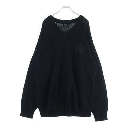 Balenciaga Braided Knit V-neck Sweater Blade Logo Embroidered Back Print Cotton — view 2