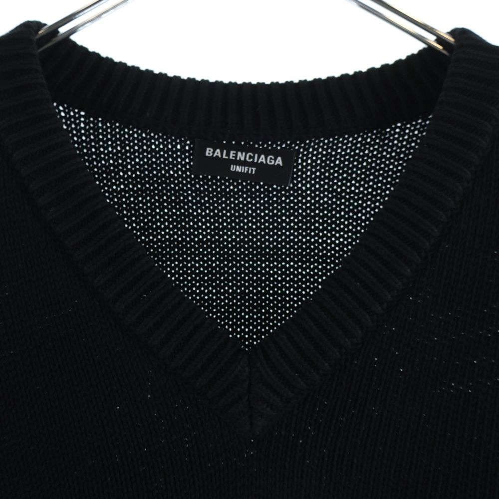 Balenciaga Braided Knit V-neck Sweater Blade Logo Embroidered Back Print Cotton — view 3