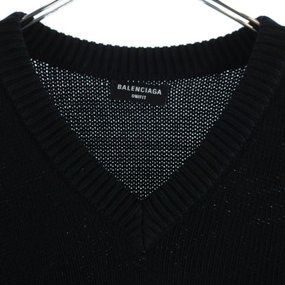 Balenciaga Braided Knit V-neck Sweater Blade Logo Embroidered Back Print Cotton — view 3