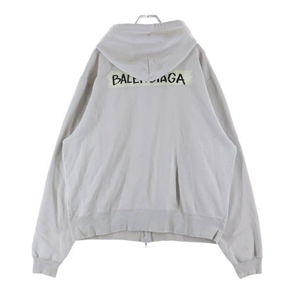 Balenciaga Masking Tape Oversized Hoodie Logo Print Zip Up Sweatshirt Gray