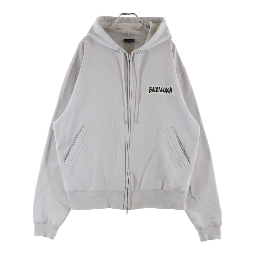 Balenciaga Masking Tape Oversized Hoodie Logo Print Zip Up Sweatshirt Gray — view 2