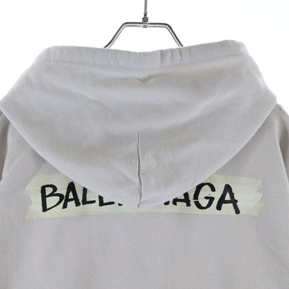 Balenciaga Masking Tape Oversized Hoodie Logo Print Zip Up Sweatshirt Gray — view 4