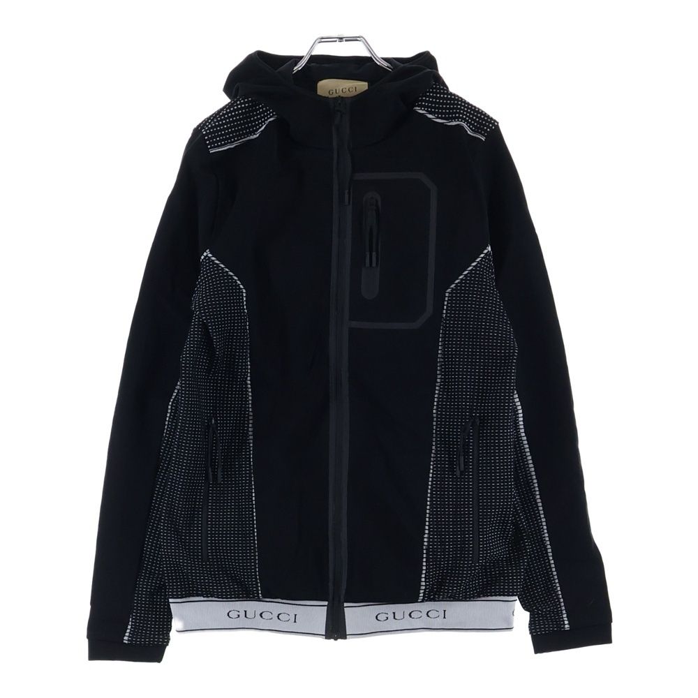 Gucci Interlocking Logo Jacquard Zip Up Hooded Jacket Black