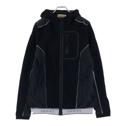 Gucci Interlocking Logo Jacquard Zip Up Hooded Jacket Black