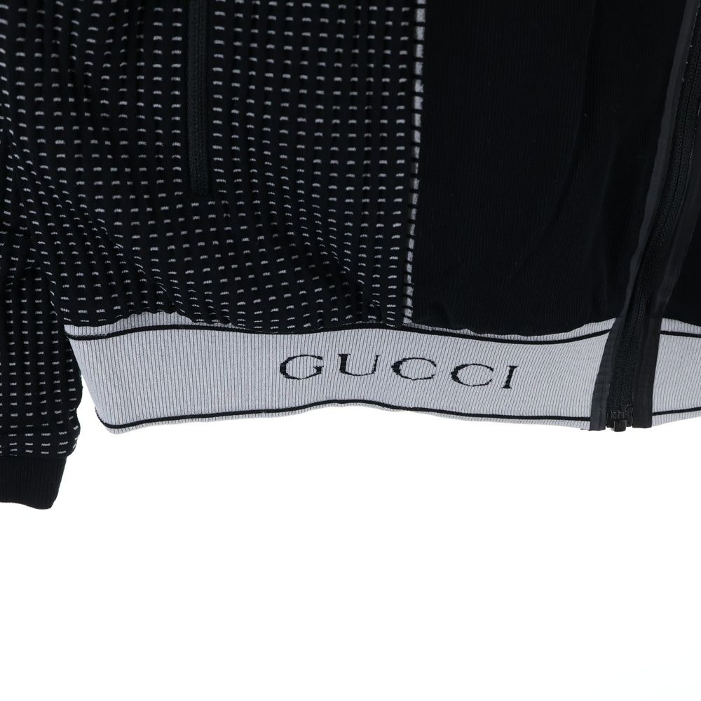 Gucci Interlocking Logo Jacquard Zip Up Hooded Jacket Black — view 5