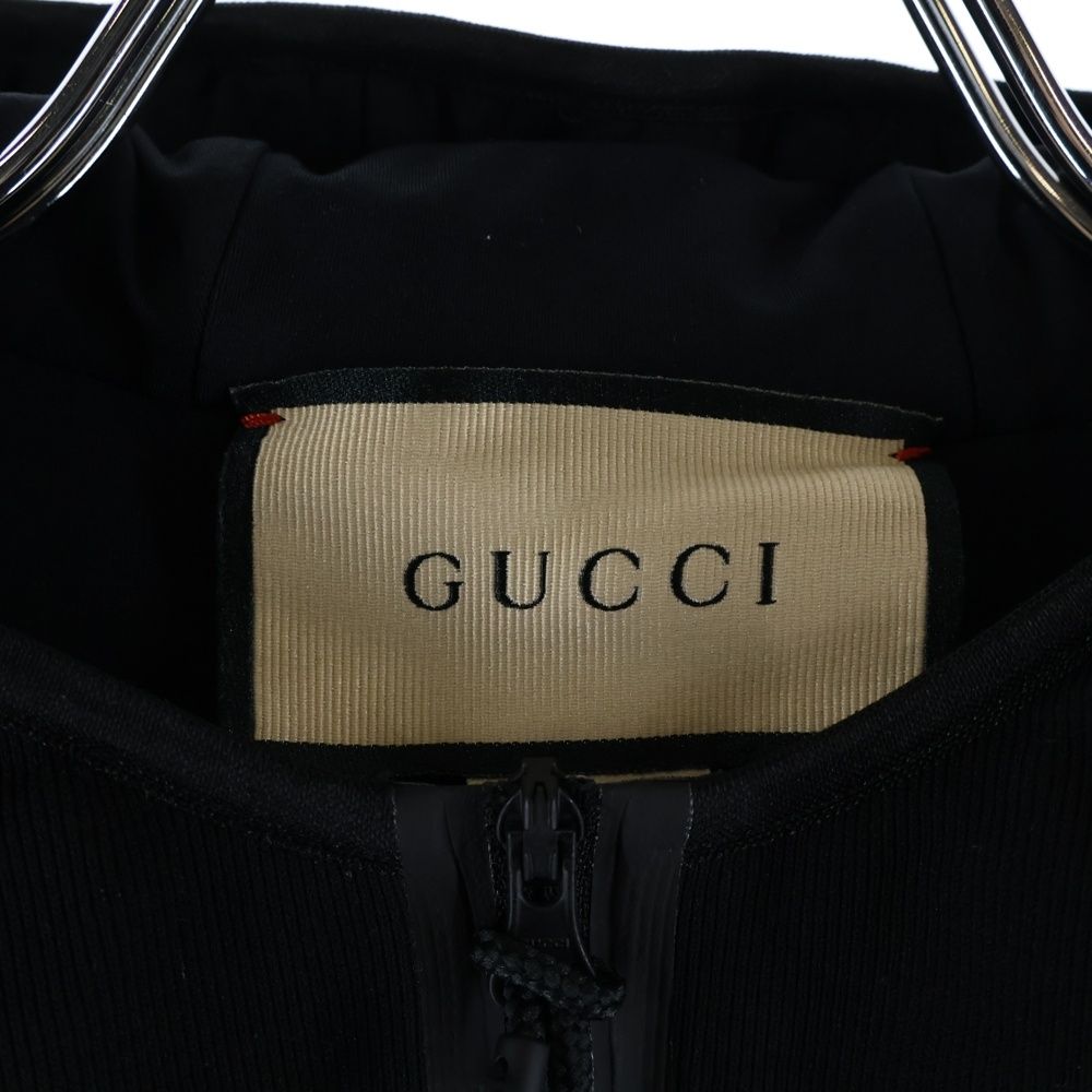 Gucci Interlocking Logo Jacquard Zip Up Hooded Jacket Black — view 6
