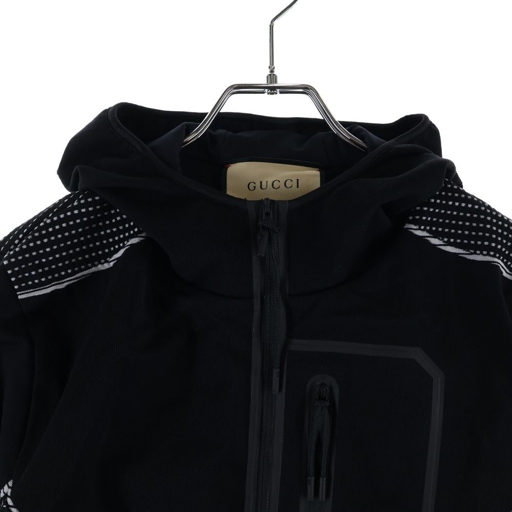 Gucci Interlocking Logo Jacquard Zip Up Hooded Jacket Black — view 3