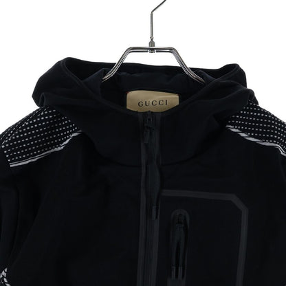 Gucci Interlocking Logo Jacquard Zip Up Hooded Jacket Black — view 3