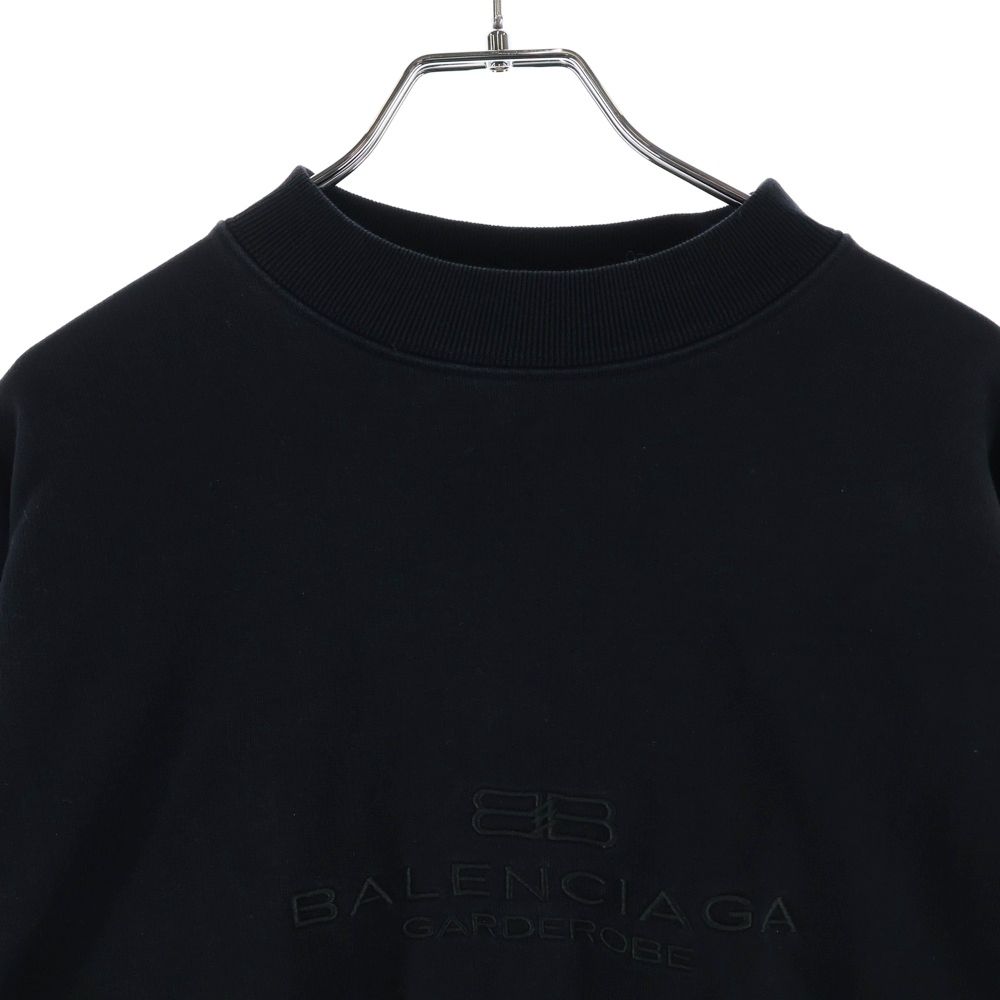 Balenciaga Front Logo Embroidery Crew Neck Sweatshirt Black — view 3