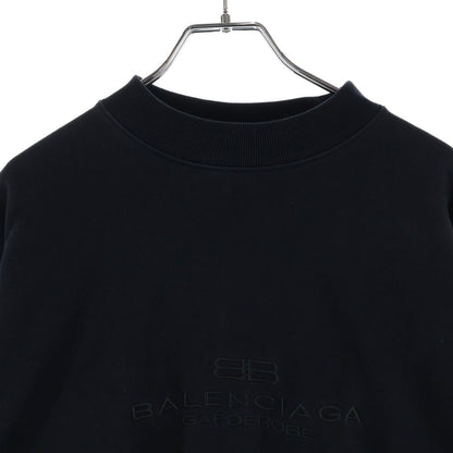 Balenciaga Front Logo Embroidery Crew Neck Sweatshirt Black — view 3