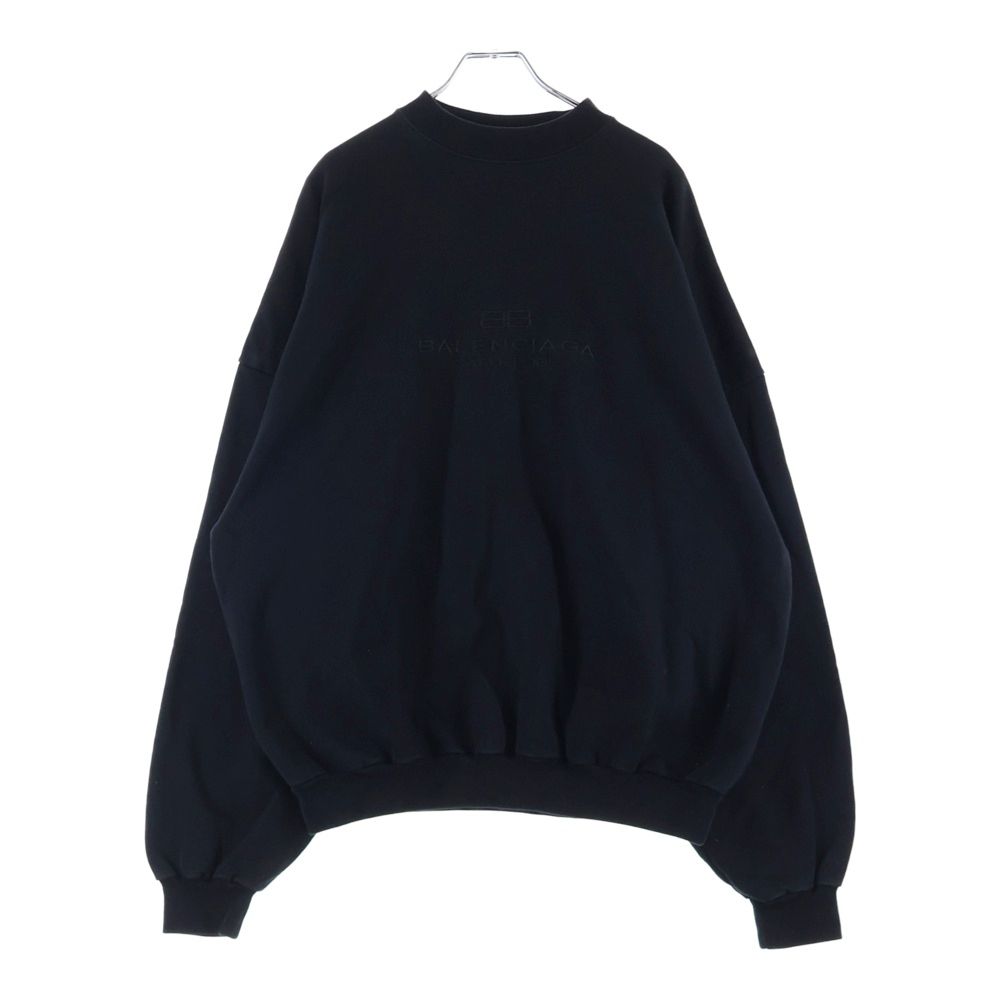Balenciaga Front Logo Embroidery Crew Neck Sweatshirt Black — view 2