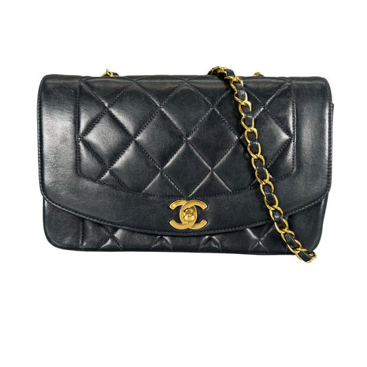 Chanel Shoulder Bag Diana 22 Single Flap Crossbody CC Logo Black Gold