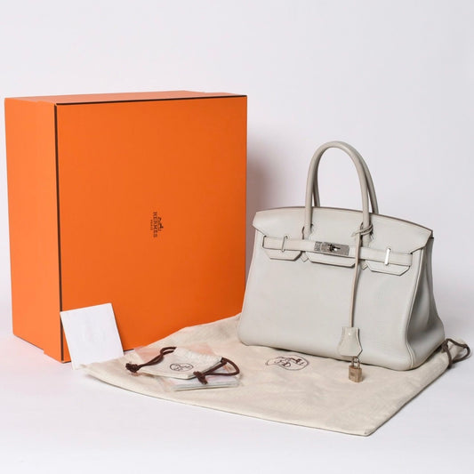 Hermes Birkin 30 Handbag Taurillon Clemence Pearl Gray Silver