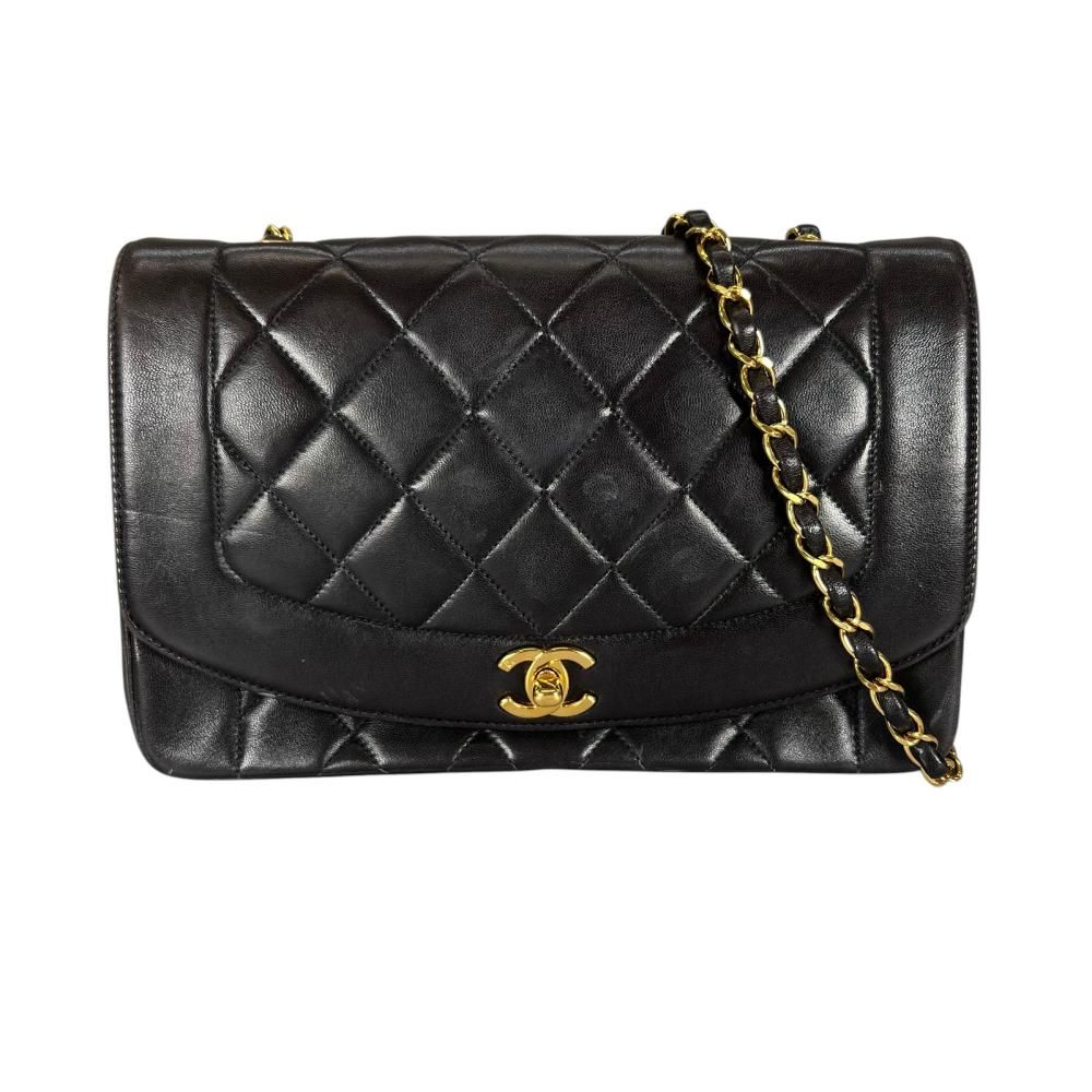 Chanel Shoulder Bag Diana 25 Gold Chain CC Logo Lambskin Black