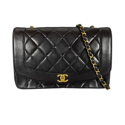Chanel Shoulder Bag Diana 25 Gold Chain CC Logo Lambskin Black
