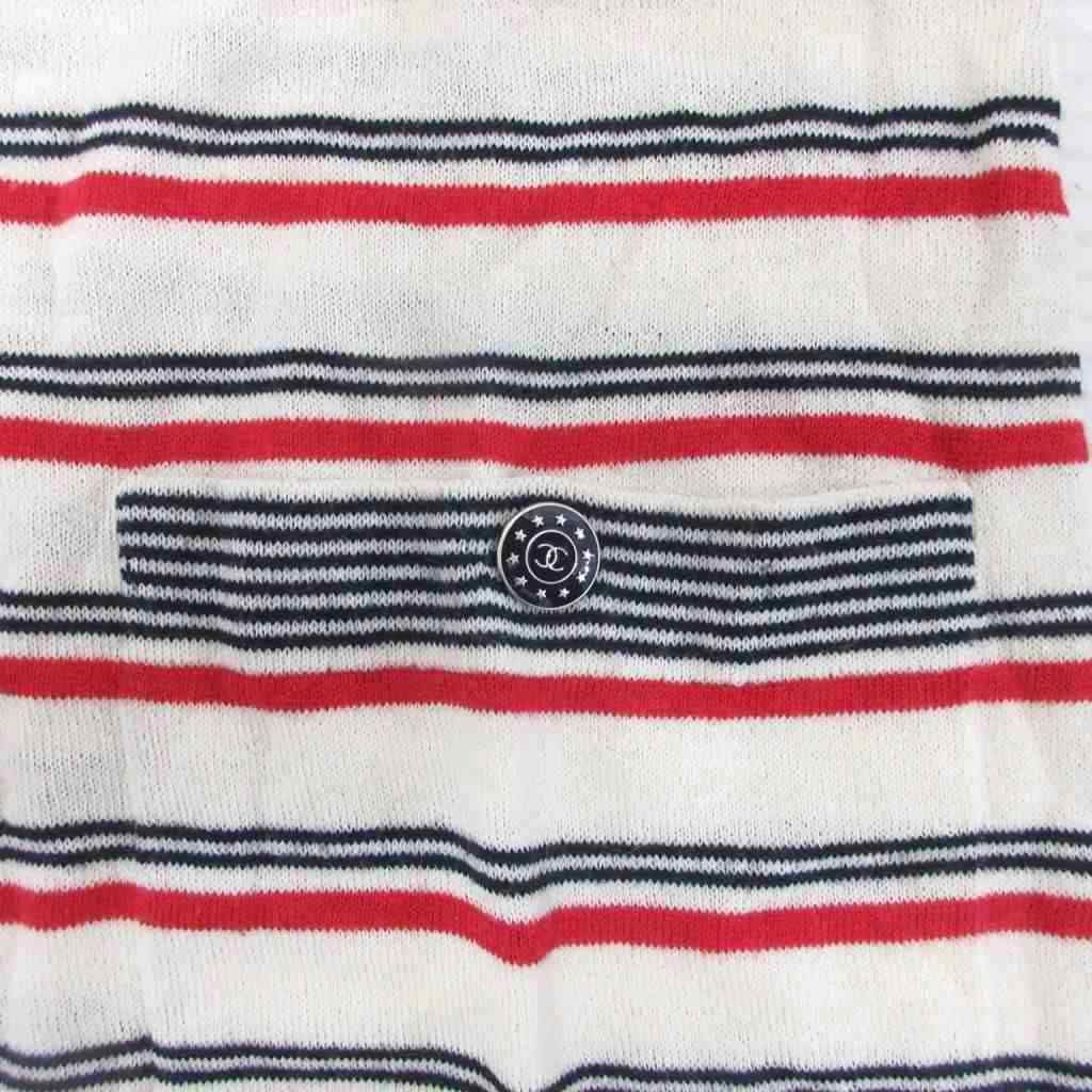 Chanel CC Logo Dress Calf Long Short Sleeve Border Button Embroidery Cashmere — view 8