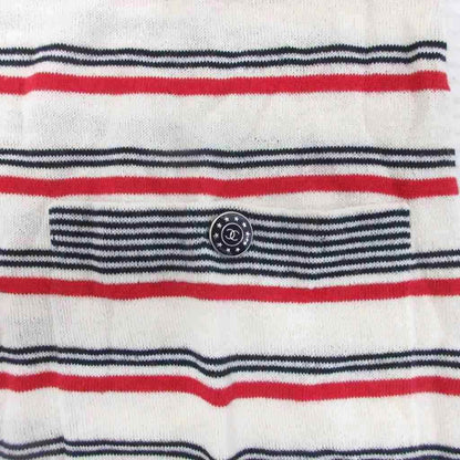 Chanel CC Logo Dress Calf Long Short Sleeve Border Button Embroidery Cashmere — view 8