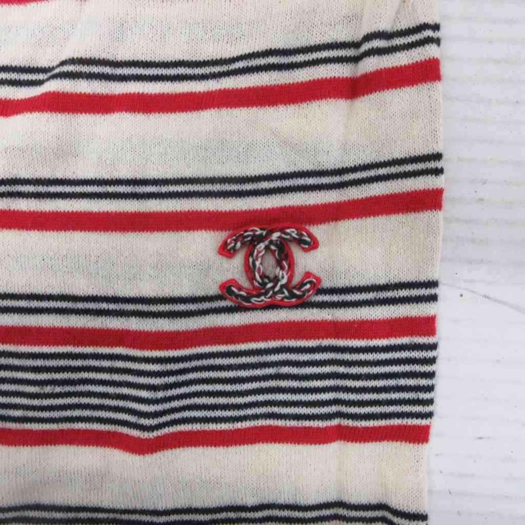 Chanel CC Logo Dress Calf Long Short Sleeve Border Button Embroidery Cashmere — view 7