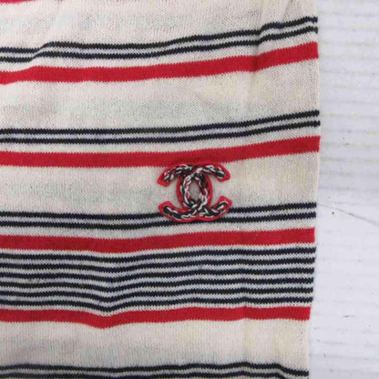 Chanel CC Logo Dress Calf Long Short Sleeve Border Button Embroidery Cashmere — view 7