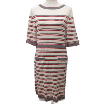 Chanel CC Logo Dress Calf Long Short Sleeve Border Button Embroidery Cashmere