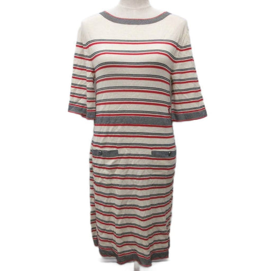 Chanel CC Logo Dress Calf Long Short Sleeve Border Button Embroidery Cashmere